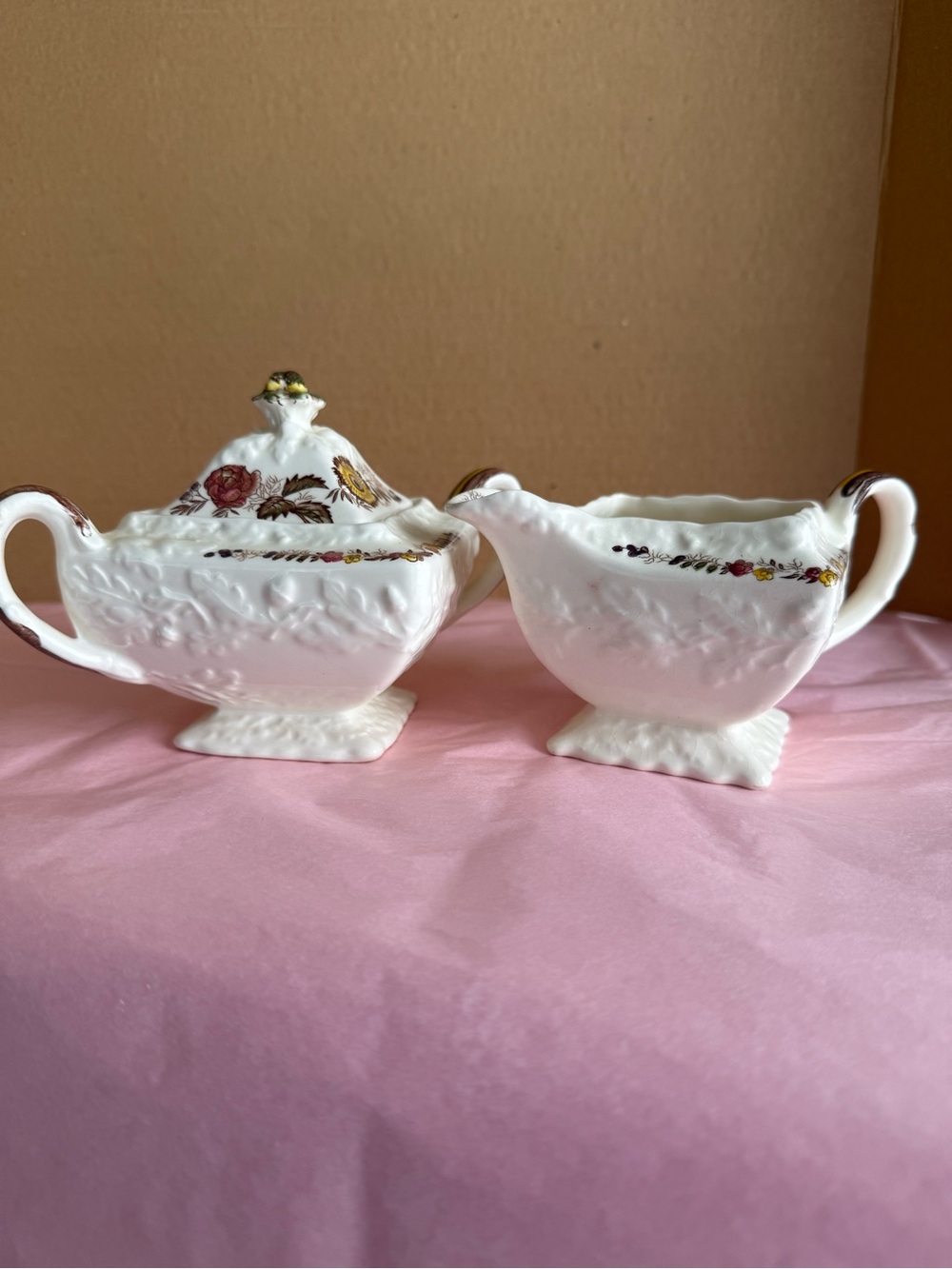 Vintage Mason's Patent Ironstone "Friarswood" Creamer & Lidded Sugar Bowl Set